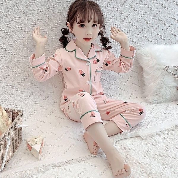 

pajamas children's pajamas girls spring and autumn cardigan long sleeping slim girls medium and small children's baby set 230331, Blue;red