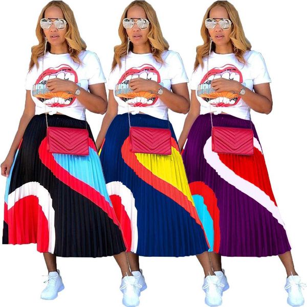 

pleated skirt suit two dresses piece t shirt leopard print lips summer ins, White