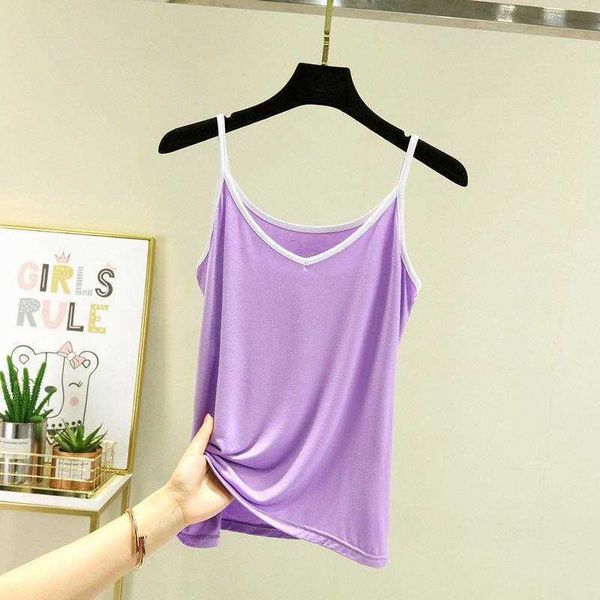 

summer modal womens bottoming camisole contrast color thin loose v neck inner, White