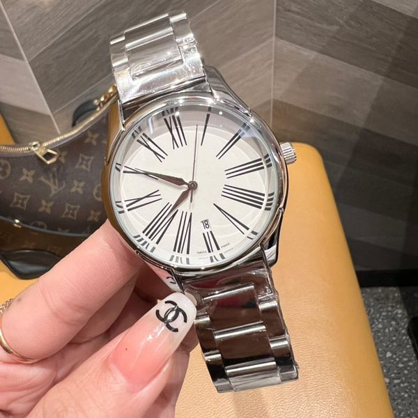

fashion luxury mens watches brand designer 41mm all stainless steel band men watch auto date quartz wristwatches for men's christmas va, Slivery;brown