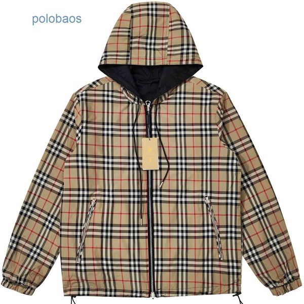 

brand burbersys clothes men jackets coats new classic versatile fashionable plaid double sided hooded jacket aybx pksw yob6, Black;brown