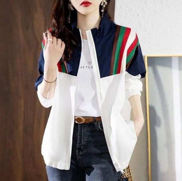 

colorful stripes women's jackets spring outdoor zip up designer jacket windbreaker coat, Black;brown