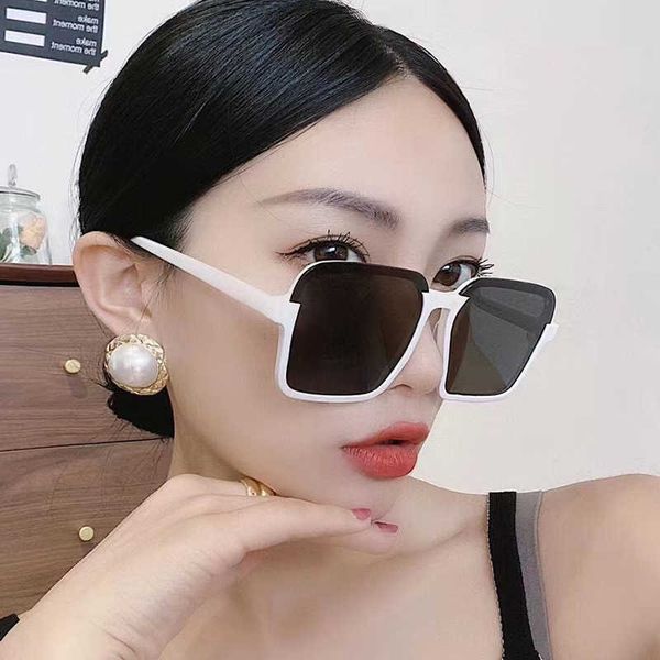

xiaoxiangfeng new korean edition imitation half women's net red plain face square large frame sunglasses anti uv, White;black
