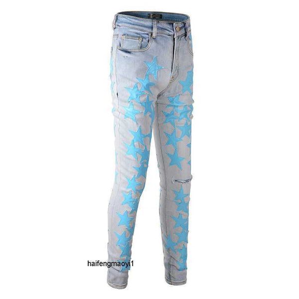 

street amirs hole men's ripped jeans designer skinned fashion brand pants high cool stylish leisure star trend craft elastic slim 5e2j, Blue