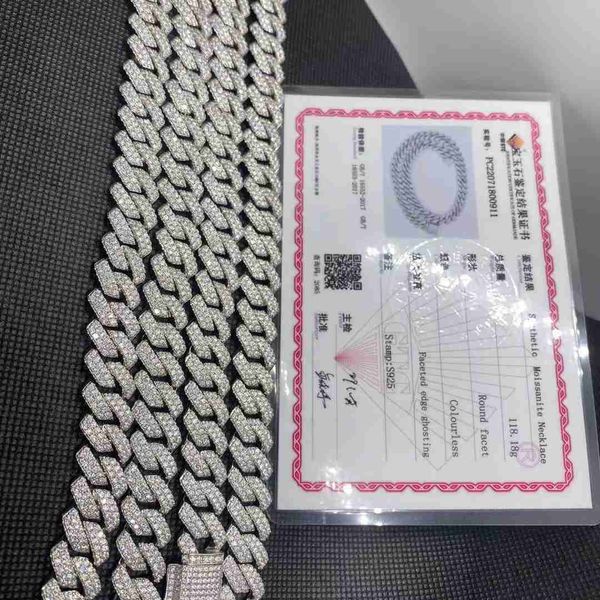 

original 925 silver jewelry hip hop iced out jewelry vvs moissanite diamond men miami cuban link chain 14mm necklace