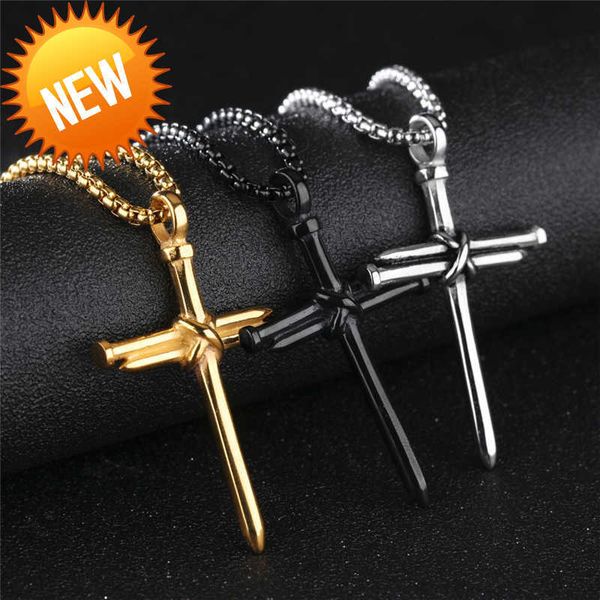 

mens nail cross pendant necklaces fashion stainless steel link chain necklace black rose gold silver punk style hip hop jewelry for women ch