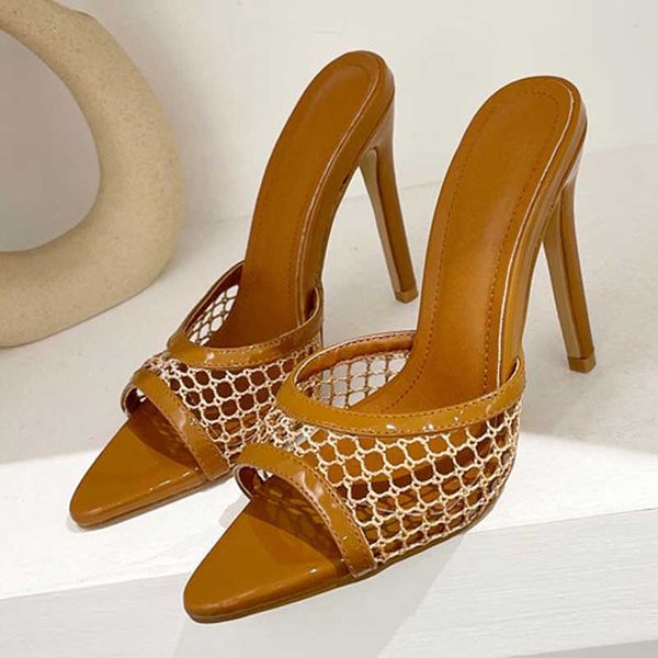 

slippers new pointed toe thin high heels pumps green mesh slippers summer fashion slip on slides women mules party shoes sandals 230406, Black