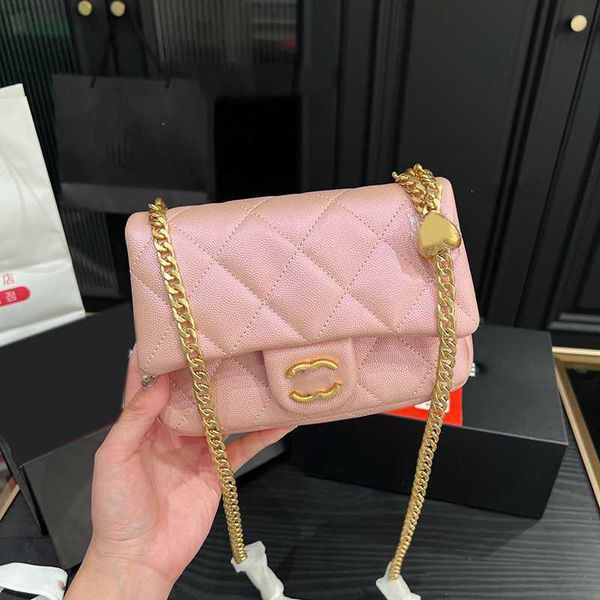 

iridescent pearly pink blue shiny bag heart classic mini flap quilted metallic color calfskin cowhide shoulder gold metal hardware matelasse