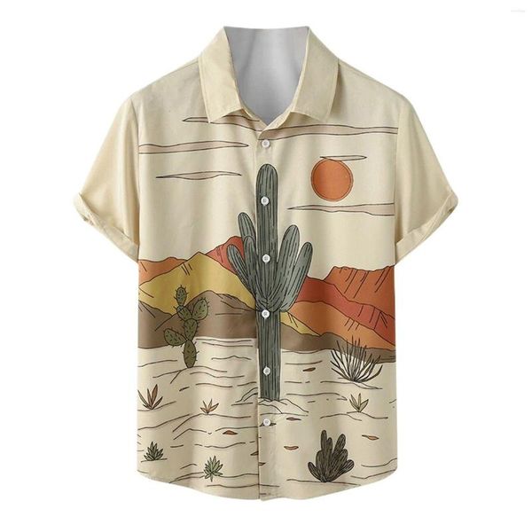 

men's casual shirts 2023 summer hawaiian shirt designer men cactus desert landscape print tropical plant short sleeve vintage camisas, White;black
