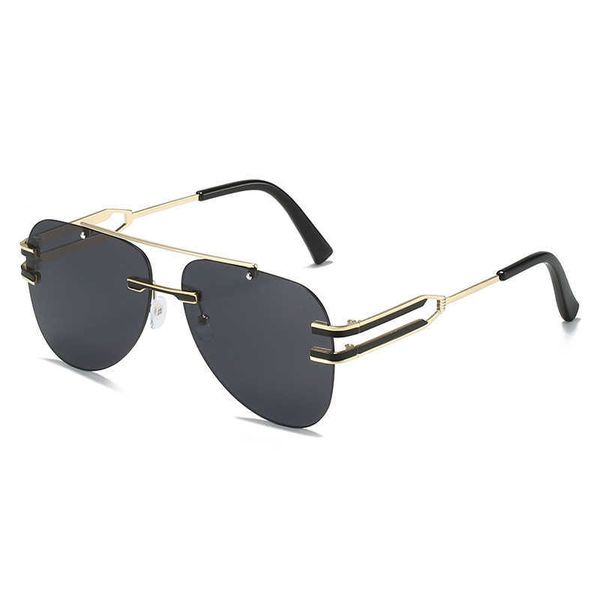 

2022b new pilot frameless fashion personality star same style sunglasses female, Black