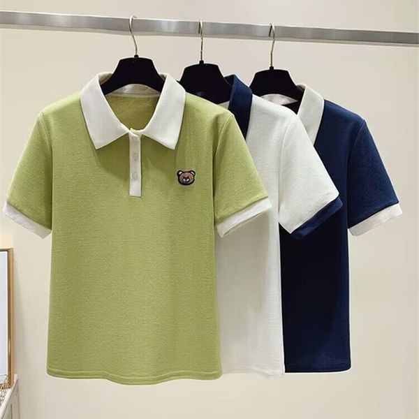 

multi-color and multi-size college wind contrast polo collar short-sleeved t-shirt women's summer new noose age reduction /s-xl women&#, White