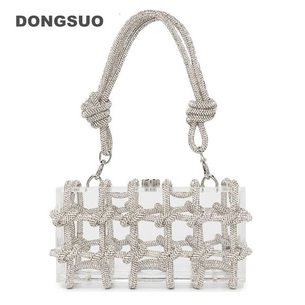 

evening bags knot handle rhinestones evening acrylic clutch bag designer clear shoulder bag crystal diamonds dinner party wedding purse 2304