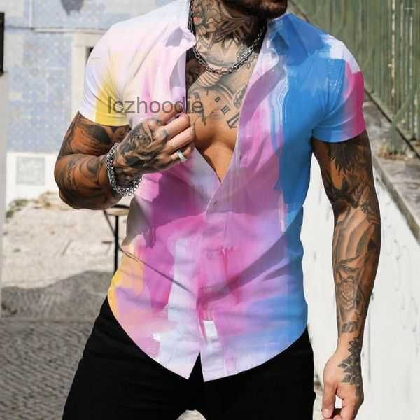 

men's casual shirts spring summer fashion men single breasted lapel full print beach short sleeve vacation outdoor holiday shirt 6 7et3, White;black