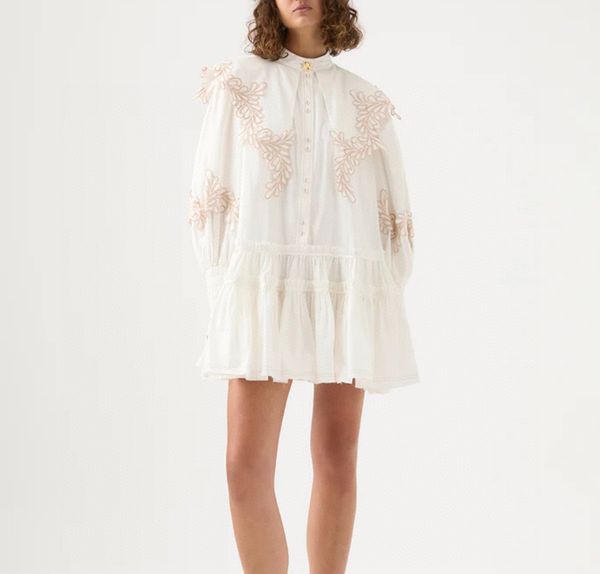 

fanncy dress cotton embroidered lantern sleeve mini dress, Black;gray