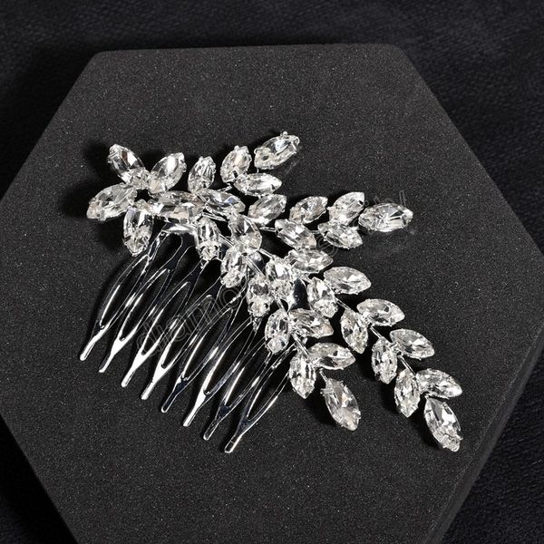 

bride hair comb silver side hair clips rhinestone glass diamond hair piece for female daily headdress exquisite wedding jewelry, Slivery;golden