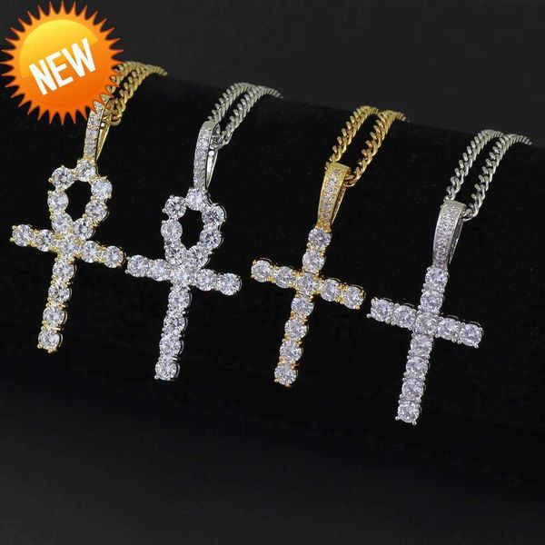 

hip hop cross diamonds pendant necklaces for men women gift luxury necklace jewelry gold plated copper zircons cuban link chain, Silver