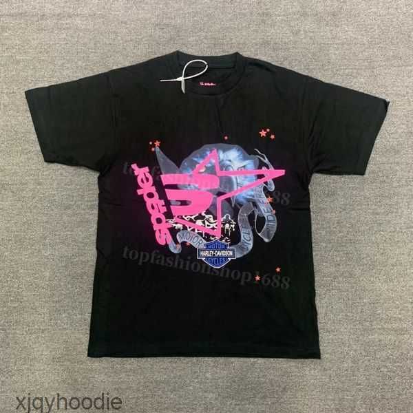 

men t shirt pink young 23ss thug sp5der mans women quality foaming printing spider web pattern tshirt fashion idio, White;black