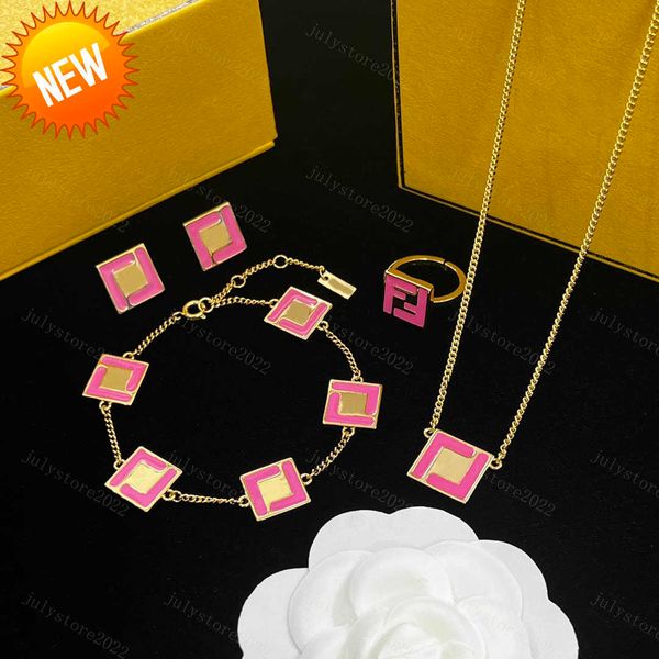 

fashion gold necklace designer earrings for women love bracelet jewelry set pink stud earrings f chain link ladies and engagement with box, Silver