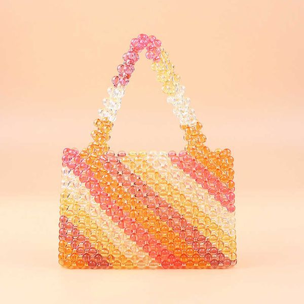 

evening bags clear colored crystal beaded shoulder popular bead rainbow hand woven pearl handbag party totes beach 230427