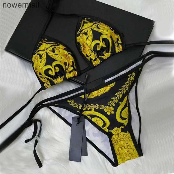 

gold color designer bikini set classic pattern two pieces bikinis 2021 bandage push up swimsuit xl swimwear women with tags biquinis, White;black