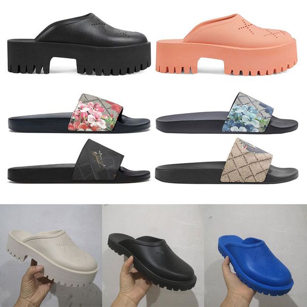 

luxurys designer sandals women platforms floral brocade slippers flats rubber platform gear bottoms eva mens loafers casual slides, Black