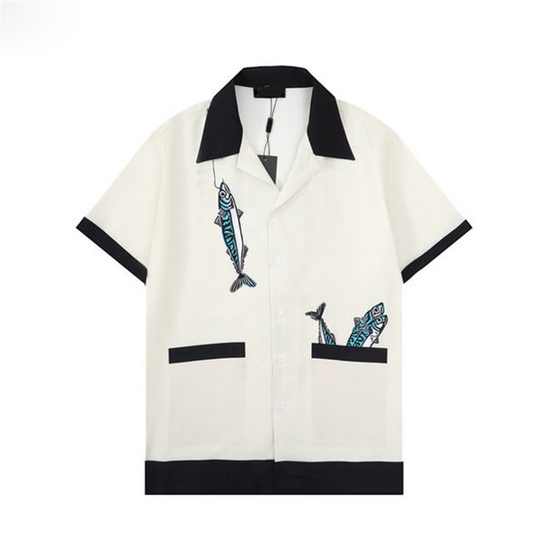 

men's casual beach shirts men summer short sleeve silk bowling shirt man cardigan blouse fashion hawaii floral print luxury designer dr, White;black