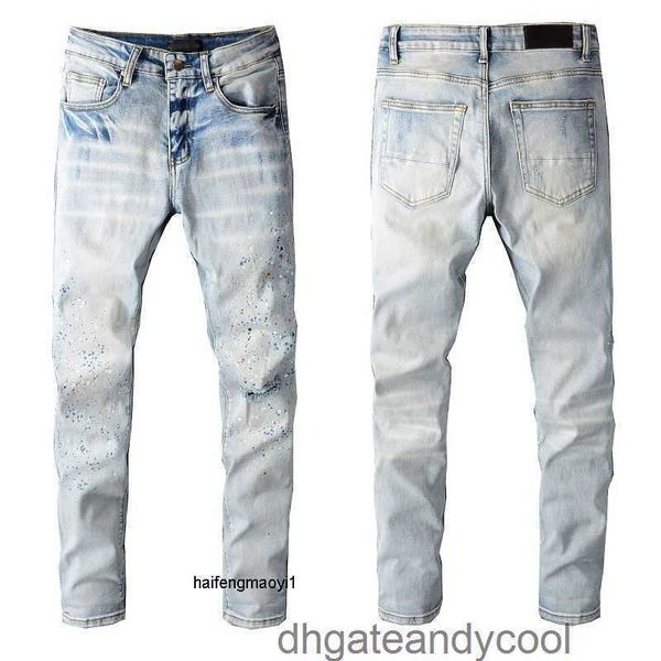 

cut amirs denim jeans elastic designer pants man trend leggy trendy light blue jeans spray #812 yc63