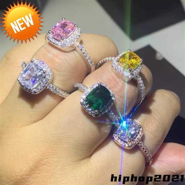 

925 sterling silver moissanite certified diamond wedding ring for women engagement square colored gemstone zircon fashion rings231j, Slivery;golden