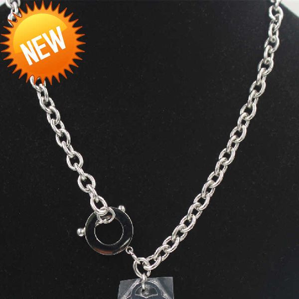 

stainless steel square link chain necklaces for women toggle clasp ot buckle choker collar hip hop heart necklace jewelry, Silver