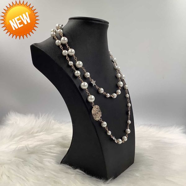 

fashion designer necklace luxury jewelry long pendant sweater necklaces classic style star strings elegant pearl chain double letter layer j, Silver