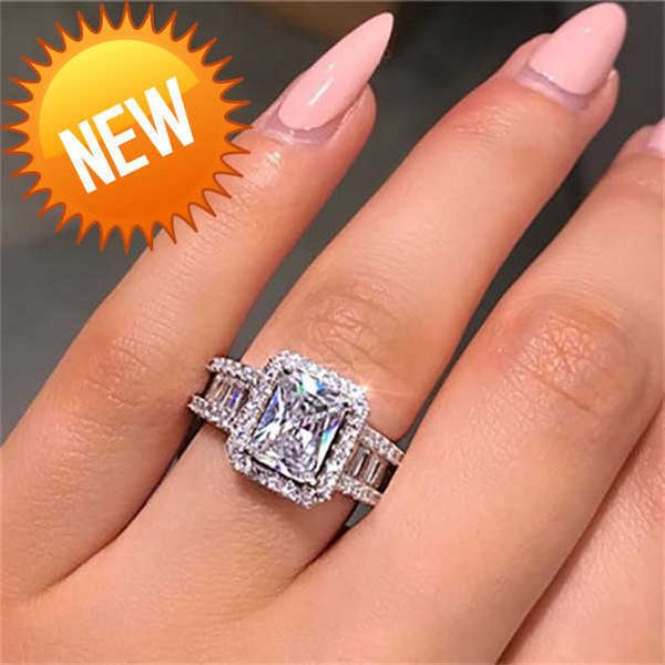 

square zircons diamond full crystal engagement wedding ring for women rings fashion jewelry drop ship, Slivery;golden