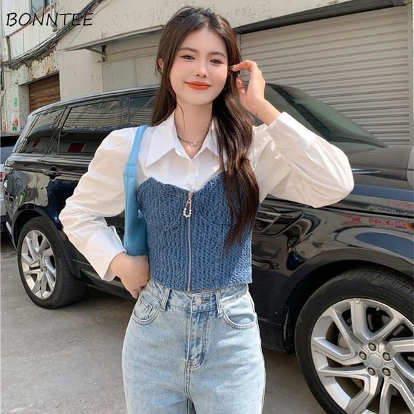 

women's blouses shirt zipper casual slim all match preppy style retro sweet daily ladies harajuku holiday light soft ins blusas 230428, White