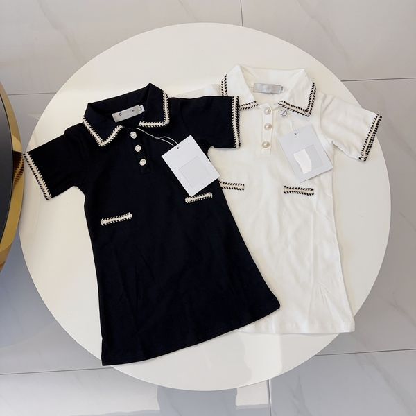 

girls dress girls clothes girl skirt baby clothes lapel pure cotton pearl button design summer fasion dresses luxury brand white black, Red;yellow