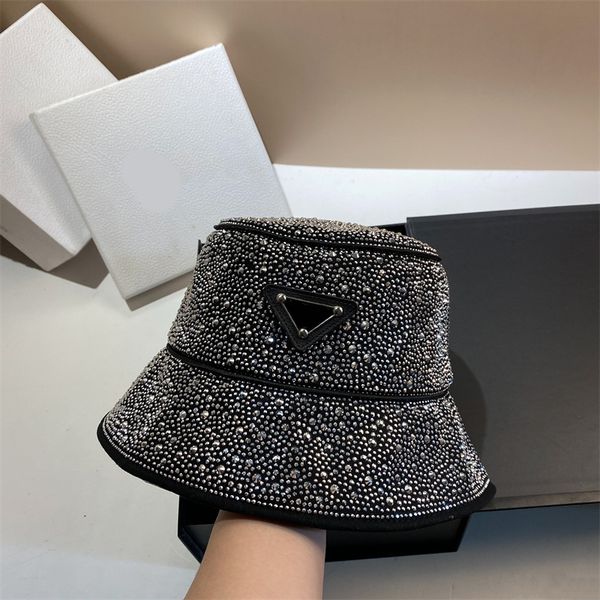 

designer hat brand letter cap women's inverted triangle water diamond fisherman hat spring acetic acid fabric designers mens womens buc, Blue;gray