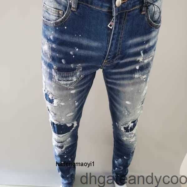 

splashing amirs men's denim personality jeans hole designer wash pants jeans man youth graffiti paint patch slim small straight leg pan, Blue