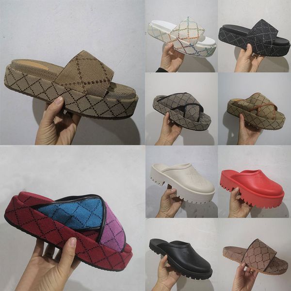 

women luxurys designer sandals men platforms floral brocade slippers flats rubber platform gear bottoms suede womens loafers casual slides, Black