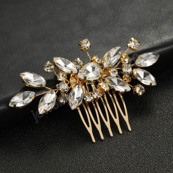 

bridal crystal hair combs headpiece jewelry rhinestone handmade gold silver plated wedding hair accessories for women girls, Slivery;golden