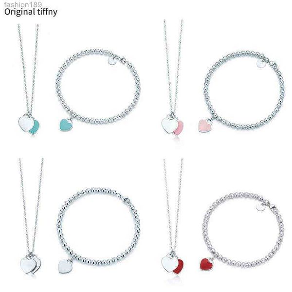 

original tiffny valentines gift 925 sterling silver fashion classic diy love necklace bracelet set multicolor optional woman jewelry y0329