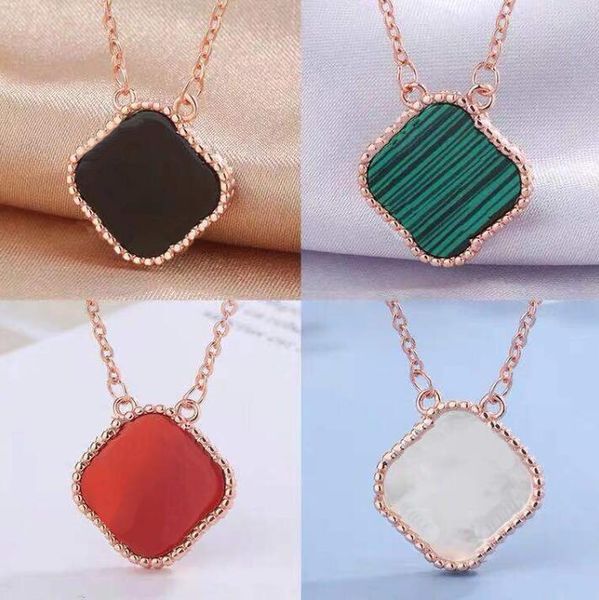 

leaf luxury fashion necklace four clover necklace luxury charm 18k rose gold silver plated agate pendant for women girl valentine's mot