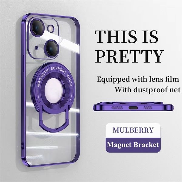 

fashion plating transparent for magsafe magnetic case for iphone 14 13 12 11 pro max plus wireless charging kickstand armor cover