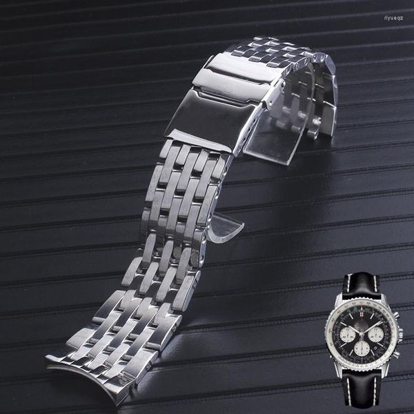 

watch bands solid 316l stainless steel watchbands silver 22mm 24mm metal band strap wrist watches bracelet for bretiling, Black;brown