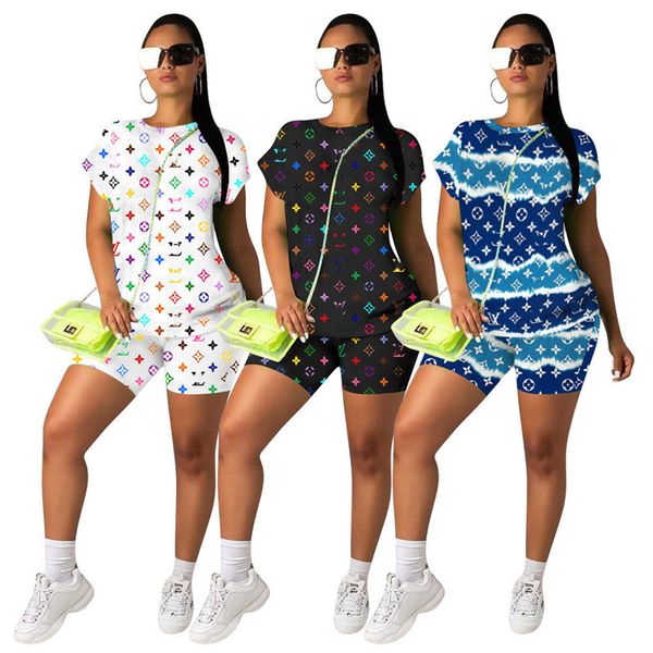 

2023 brand women tracksuits letter casual short sleeve 2 piece set t-shirts shorts summer crew neck jogging suit fashion outfits pullover sp, Gray