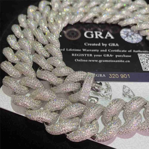 

pass diamond test15mm 18mm 20mm heavy miami moissanite cuban link chain spring clasp hip hop cuban necklace vvs diamond choker, Silver