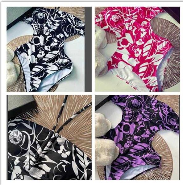 

designer bikini swimsuit new woman one piece swimwear bikinis 2023 designer pink purple black flower floral printed swimsuit summer beach ba