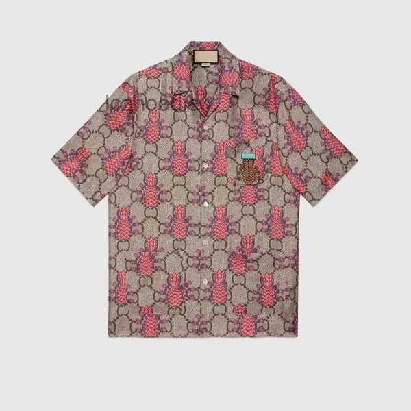 

22ss luxury designer shirts mens fashion geometric print flower pink bowling shirt hawaii floral casual men slim fit short sleeve 9 wg8l, White;black