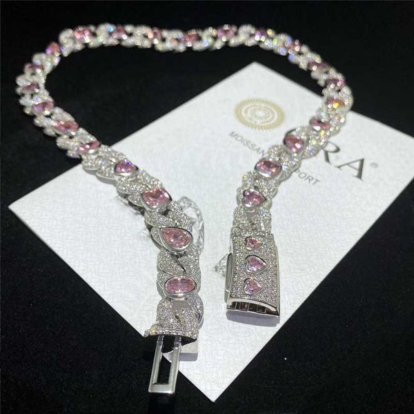 

13mm bling ice out full cz stones 925 sterling silver cuban link chain hip hop jewelry cuban necklaces heart shape cz choker