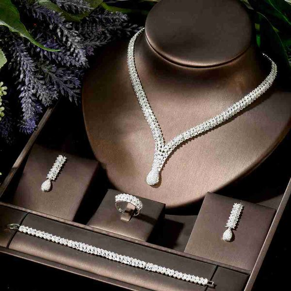 

Link, Chain 4pcs Bridal Zirconia Full Jewelry Sets For Women Party, Luxury Dubai Nigeria CZ Crystal Wedding necklace sets