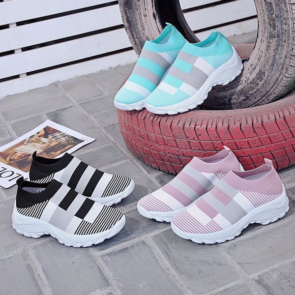 

2023 mesh sneakers women gingham vulcanized shoes ladies spring pink chunky sock shoes plus size 35-43 walking loafers, Black