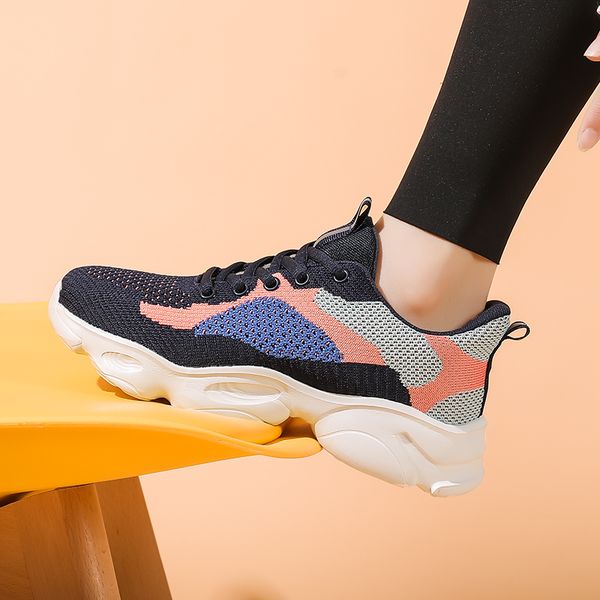 

chunky sneakers couple mixed color vulcanize shoes plus size 35-45 platform women running sneakers ladies casual shoes, Black