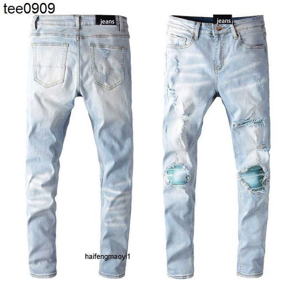 

men amirs jeans 645 fashion young brand light for color hole patch, Blue
